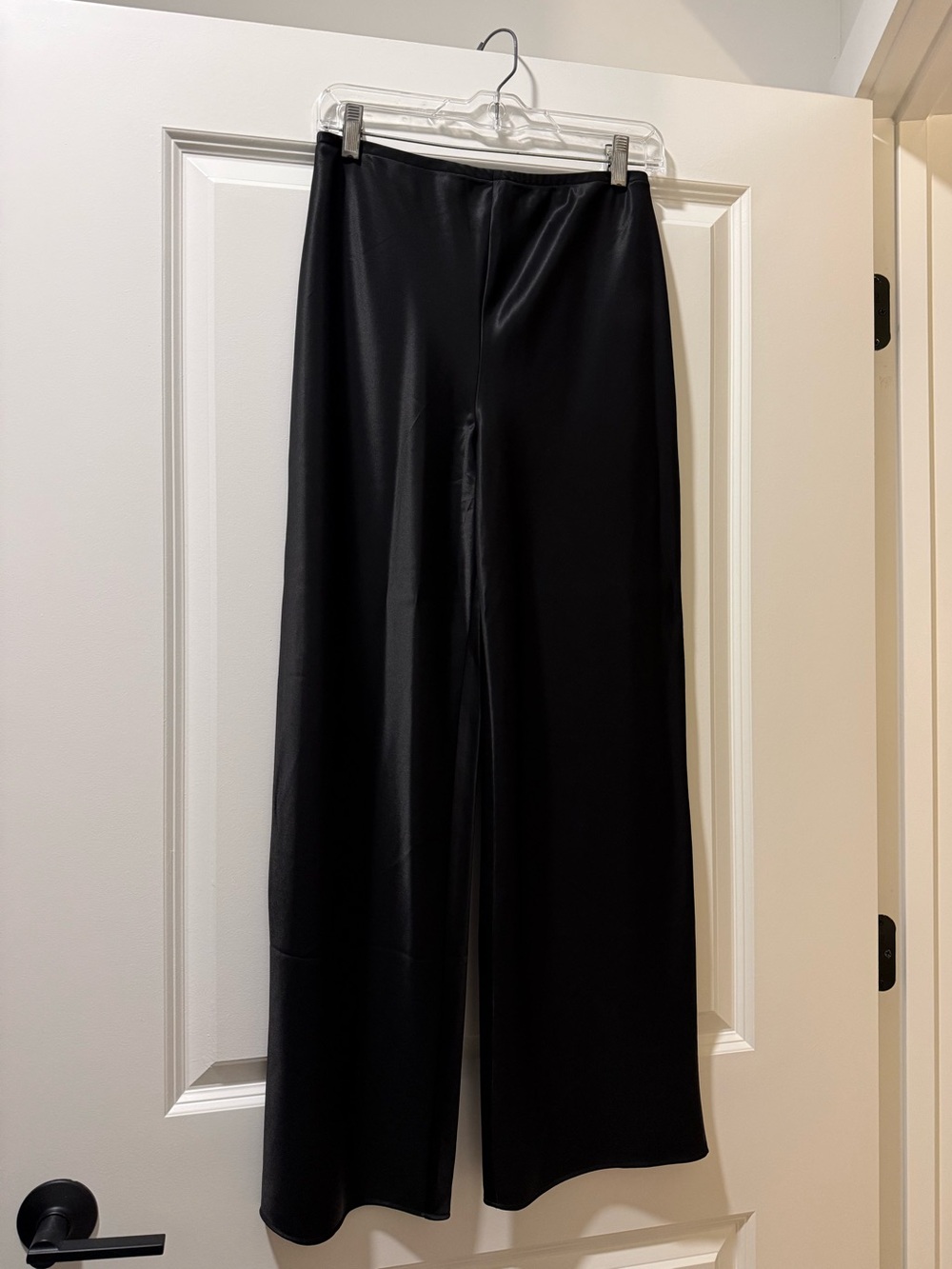 Reformation Gale Satin Mid Rise Bias Pant Wide Leg Pants Black Small Petite